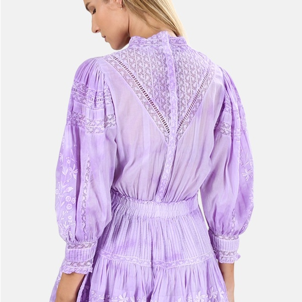 LOVESHACKFANCY Purple Tie-Dye Viola Mini Dress Ruffles Embroidery Cottagecore - Picture 5 of 14